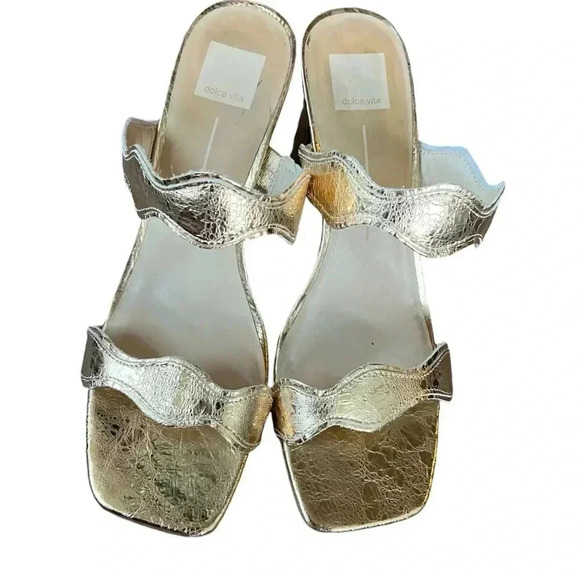 Dolce vita ILVA heels distressed gold leather slip on SZ 11 wedding bridal glam - Picture 3 of 13